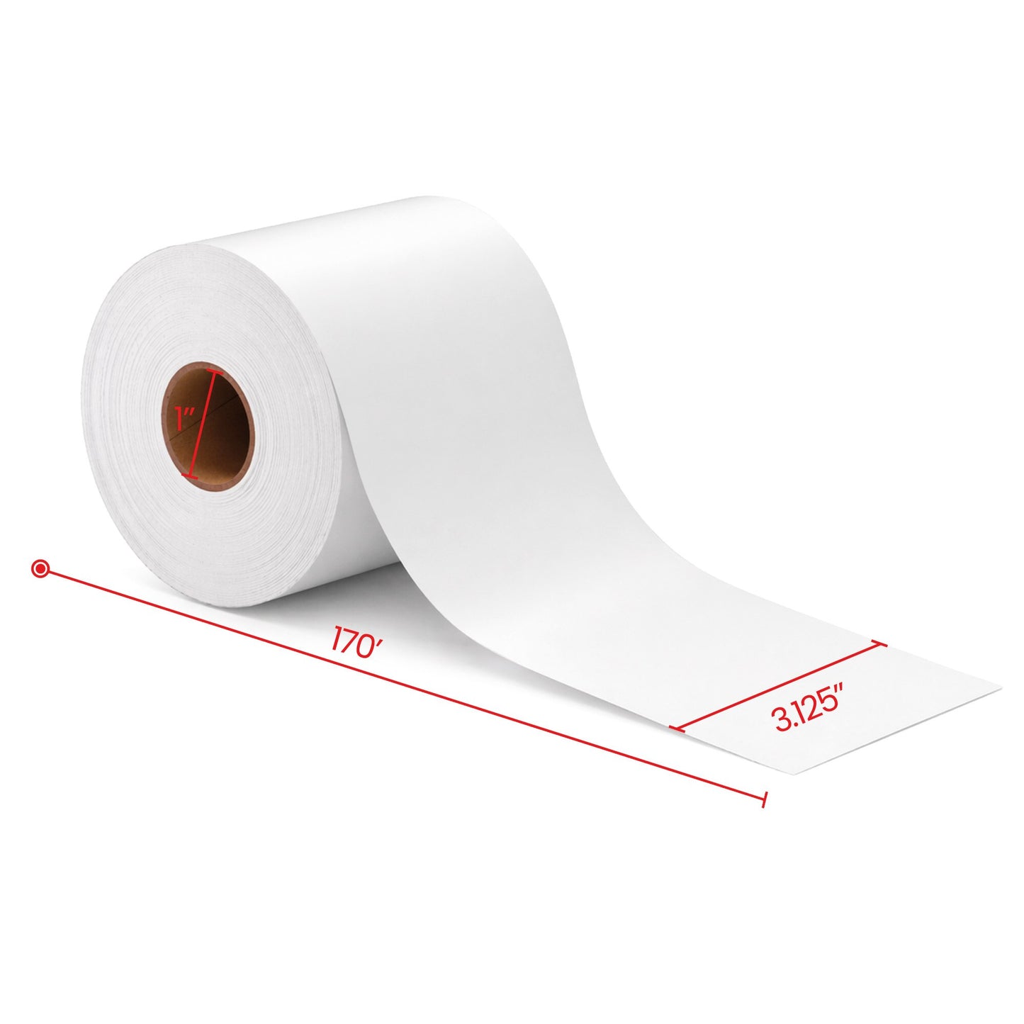 3.125" x 170' Linerless Direct Thermique Removable Étiquette Rouleau 1" Core 36/cs