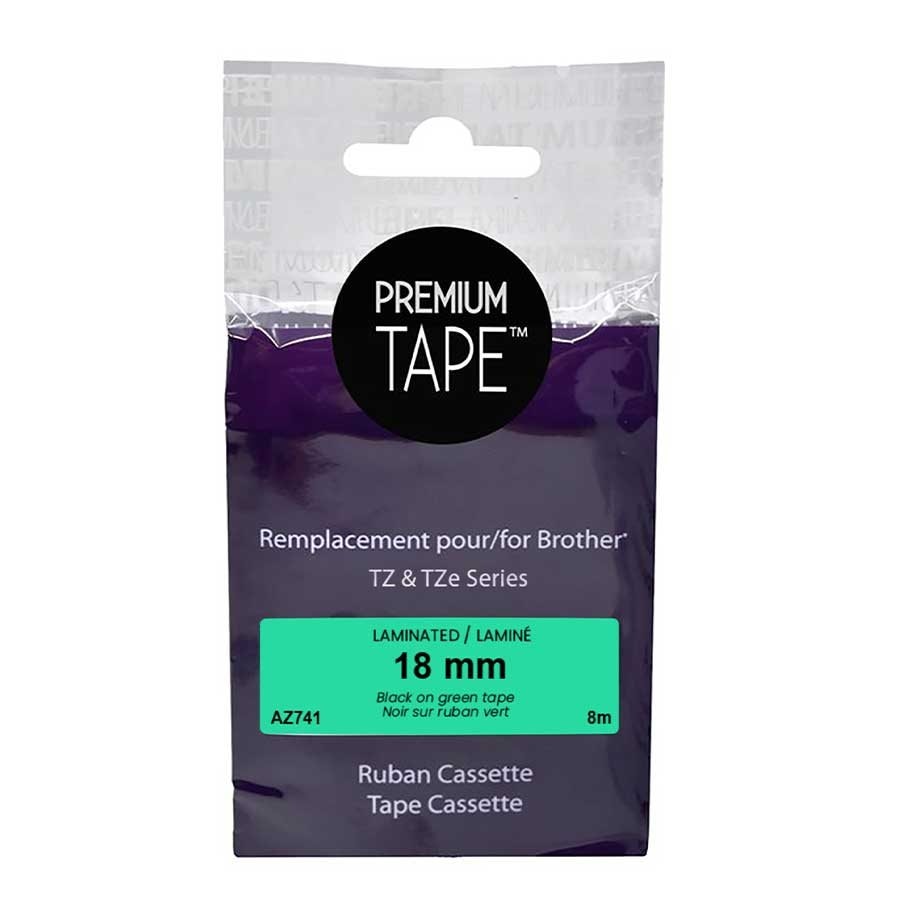 Brother TZe-741 Alternative Noir/Vert 18 mm