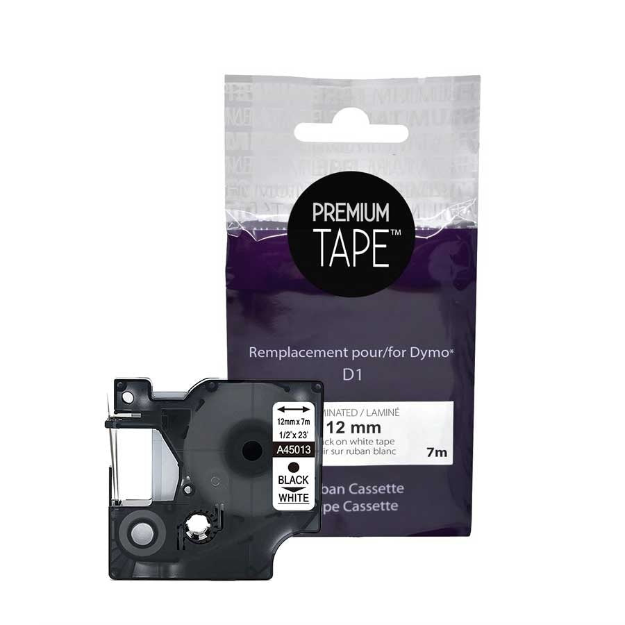Dymo 45013 Alternative Ruban Noir/Blanc 12mm (1/2'' x 23')