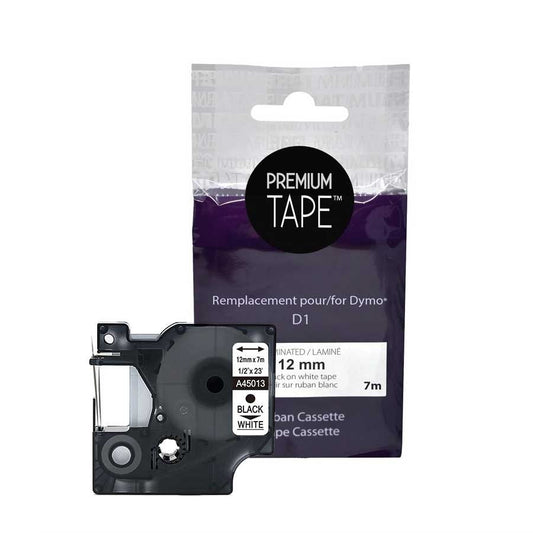 Dymo 45013 Alternative Ruban Noir/Blanc 12mm (1/2'' x 23')