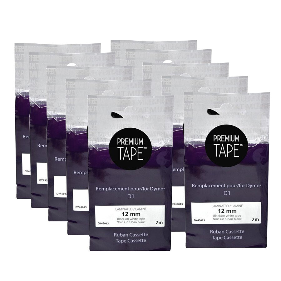 Dymo 45013 Alternative Ruban Noir/Blanc 12mm (Pack of 10)