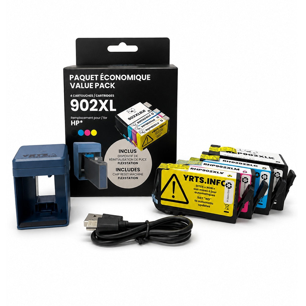 HP 902XL 4-Color Ink Pack (KCMY) + Mini Reset Machine