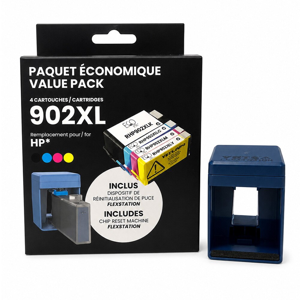 HP 902XL 4-Color Ink Pack (KCMY) + Mini Reset Machine