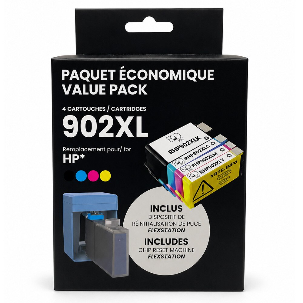 HP 902XL 4-Color Ink Pack (KCMY) + Mini Reset Machine