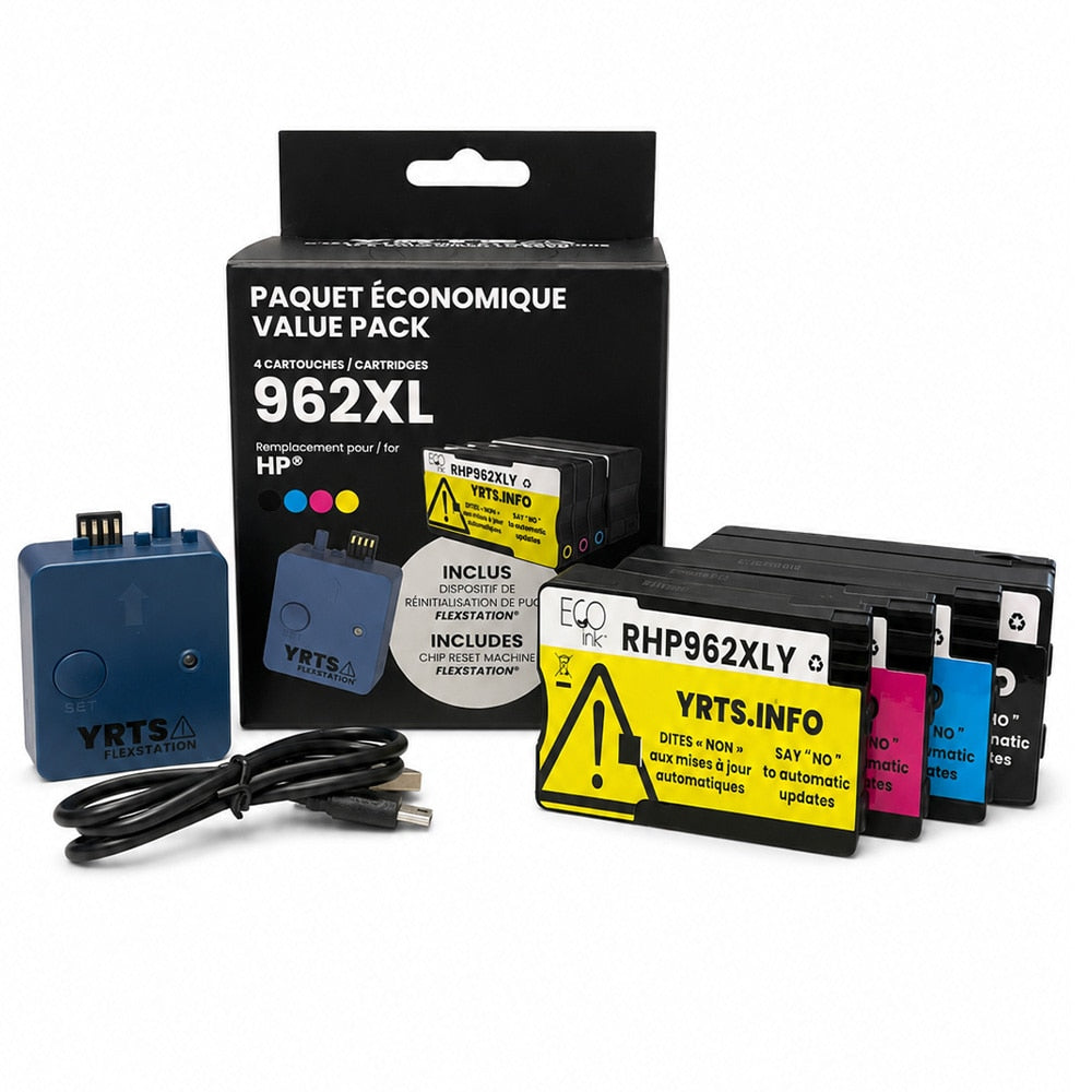 HP 962XL 4-Color Ink Pack (KCMY) + Mini Reset Machine