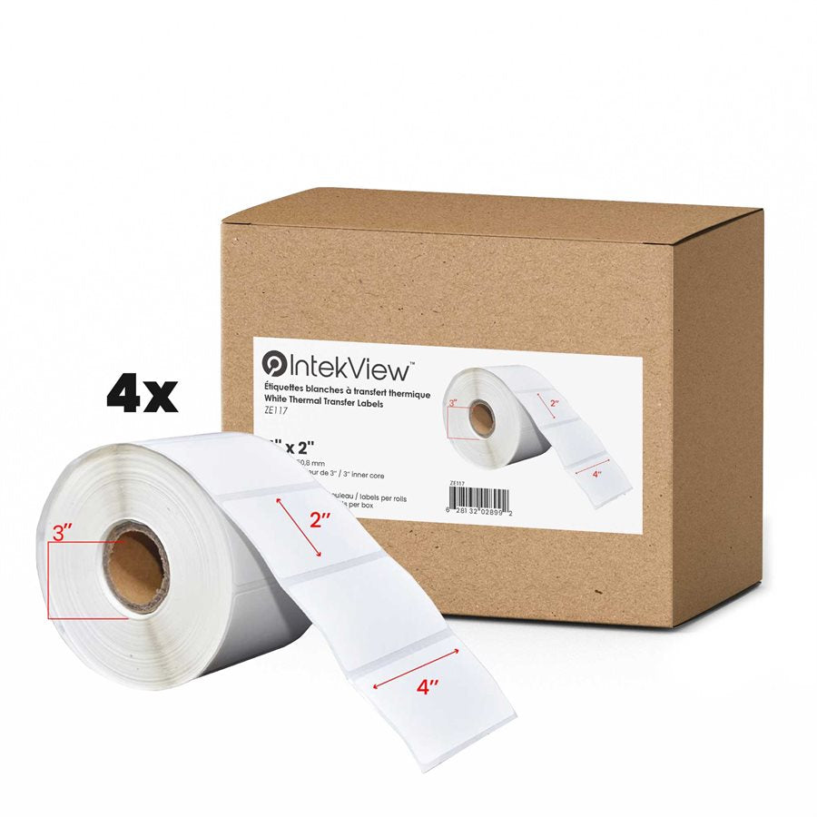 4x2'' Thermique Transfert Étiquettes 3''Core 2750/Rouleaux - 4/cs