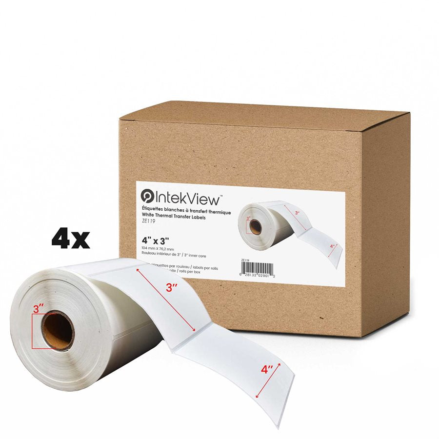4x3'' Thermique Transfert Étiquettes 3''Core 1800/Rouleaux - 4/cs