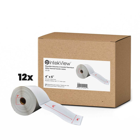 4x6'' Thermique Transfert Étiquettes 1''Core 250/Rouleaux - 12/cs