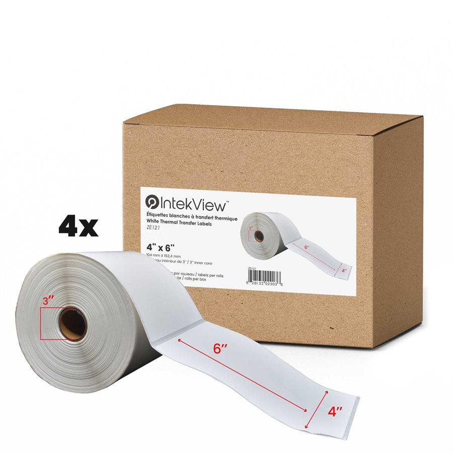4x6'' Thermique Transfert Étiquettes 3''Core 1000/Rouleaux - 4/cs