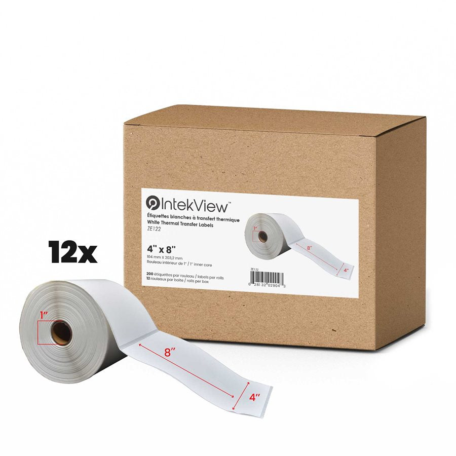 4x8'' Thermique Transfert Étiquettes 1''Core 200/Rouleaux - 12/cs