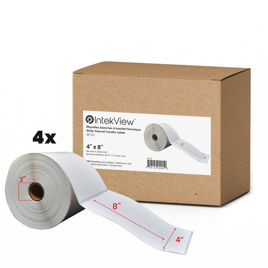 4x8'' Thermique Transfert Étiquettes 3''Core 750/Rouleaux - 4/cs