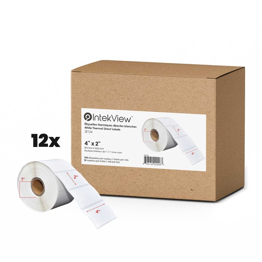 4x2'' Direct Thermique Étiquettes 1''Core 700/Rouleaux - 12/cs