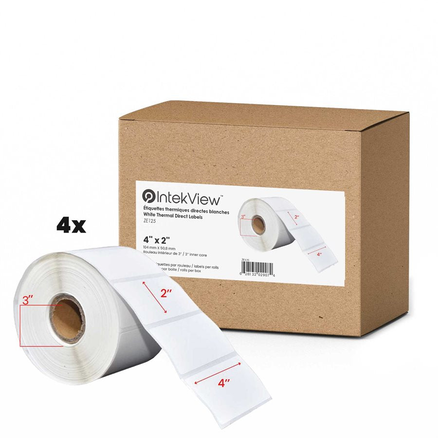 4x2'' Direct Thermique Étiquettes 3''Core 2750/Rouleaux - 4/cs