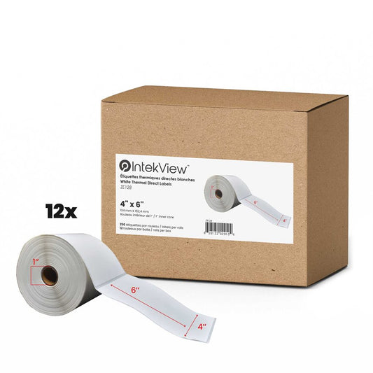 4x6'' Direct Thermique Étiquettes 1''Core 250/Rouleaux - 12/cs