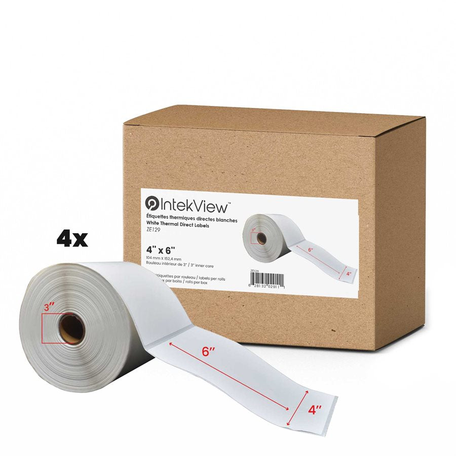 4x6'' Direct Thermique Étiquettes 3''Core 1000/Rouleaux - 4/cs