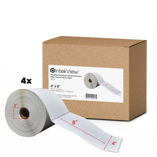 4x8'' Direct Thermique Étiquettes 3''Core 750/Rouleaux - 4/cs