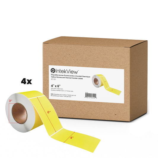 4x6'' Matte Papier Fluorescent Jaune Étiquettes 3'' Core 500/Rouleau 4/cs