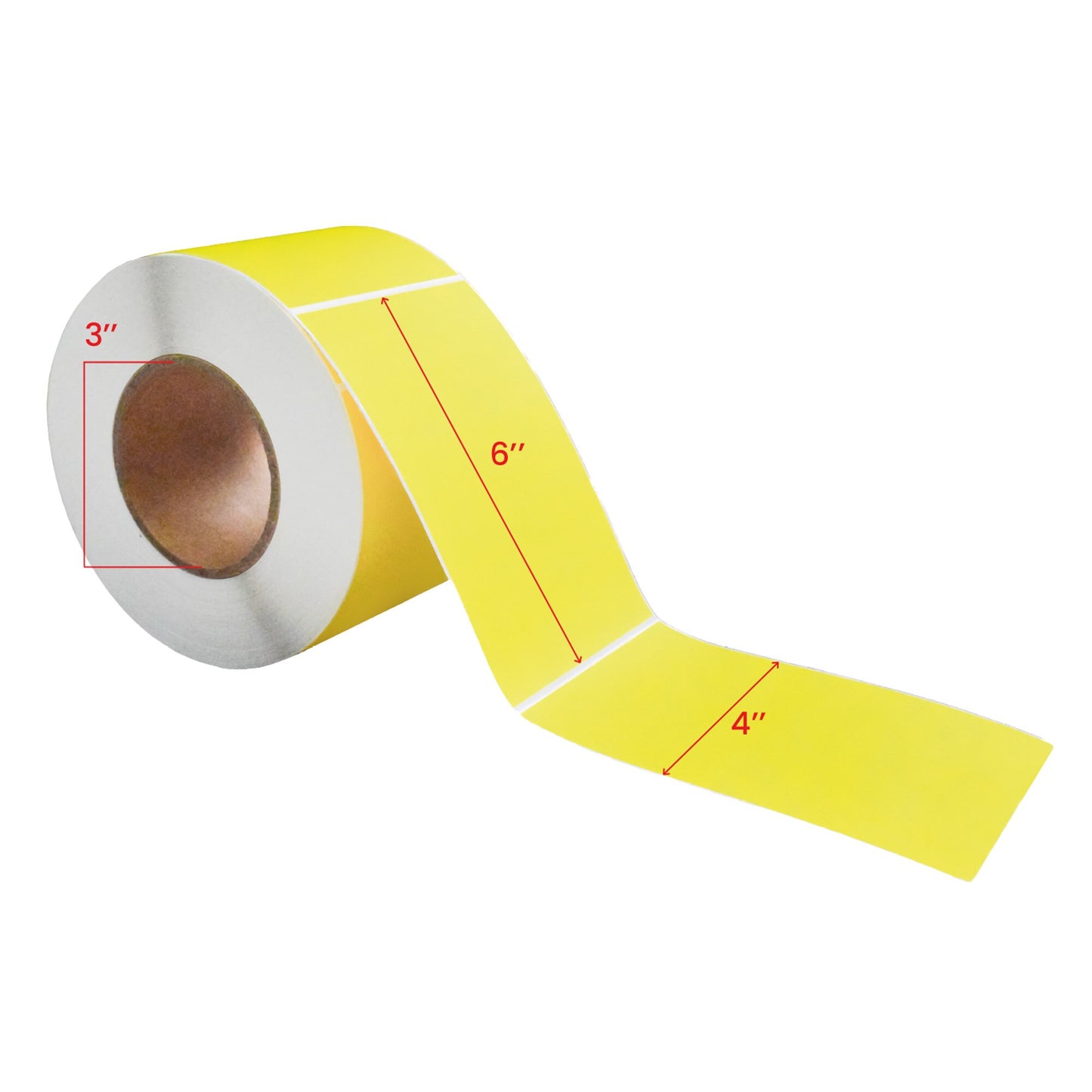 4x6'' Matte Papier Fluorescent Jaune Étiquettes 3'' Core 500/Rouleau 4/cs