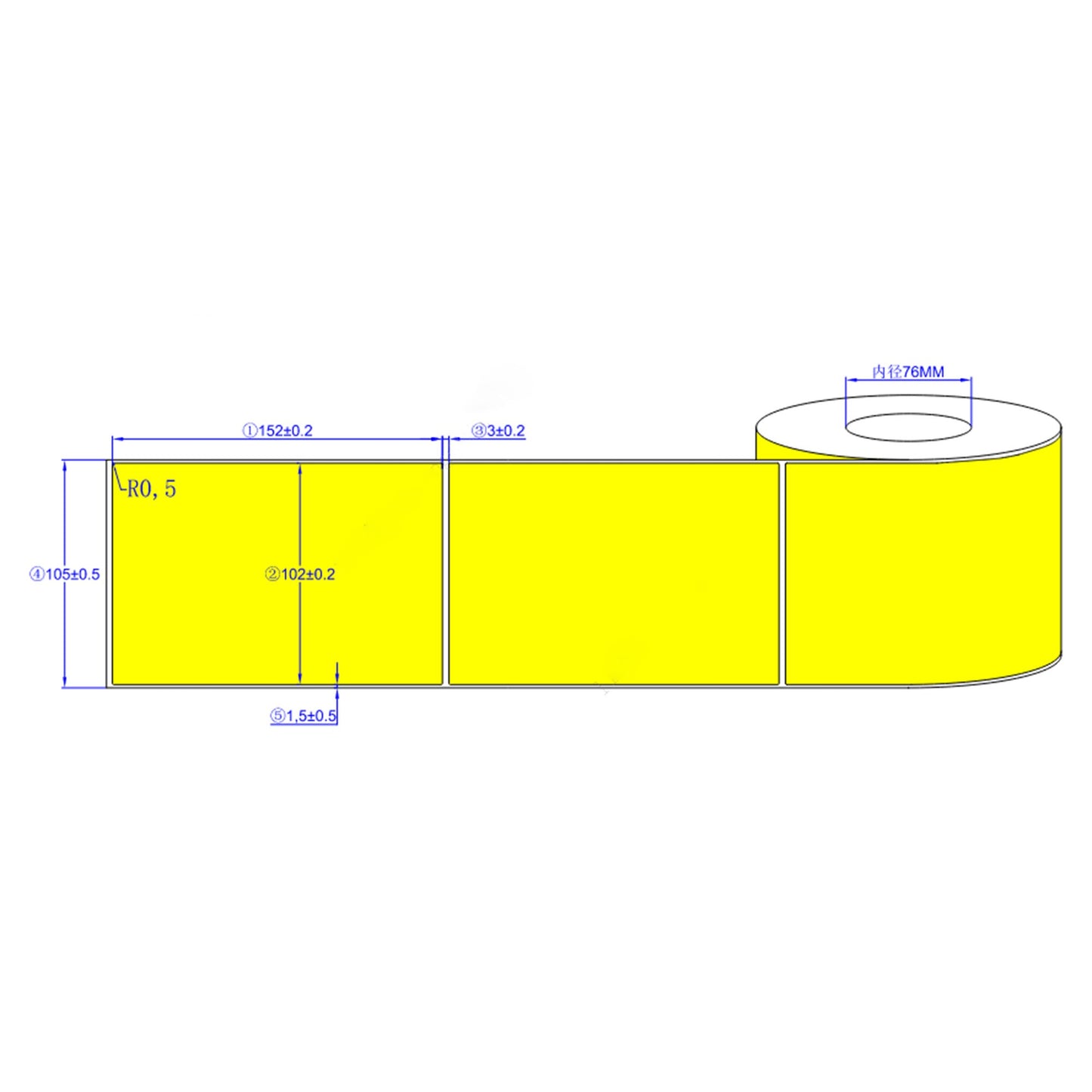 4x6'' Matte Papier Fluorescent Jaune Étiquettes 3'' Core 500/Rouleau 4/cs