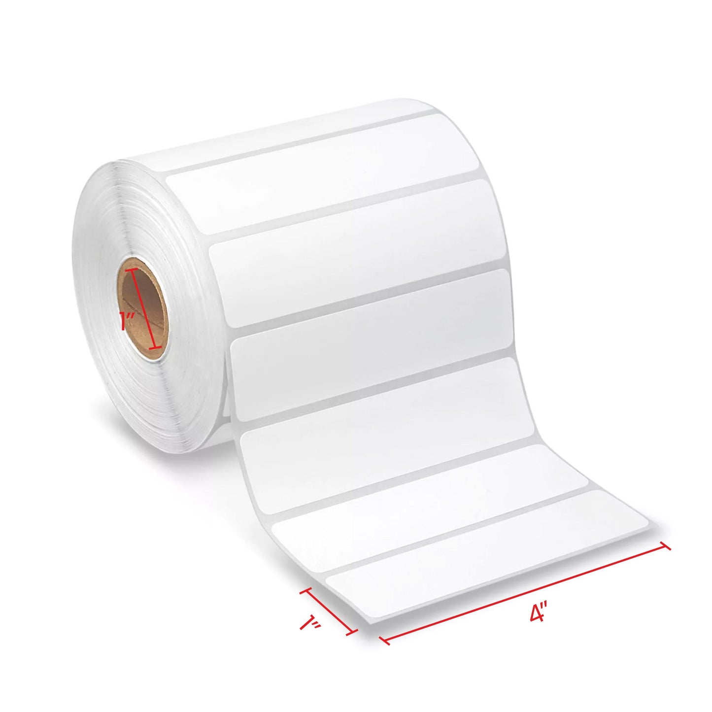 4'' x 1'' Direct Thermique Étiquette Core 1'' - Permanent Adhésif - Bright Blanc - 1300 Étiquettes/Rouleaux 12/CS