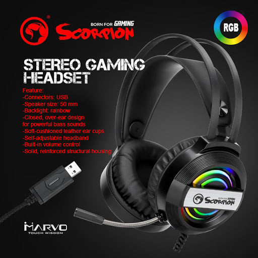 HDST-MARVO-USB-HG8902 - Marvo HG8902 usb 2.0 rgb led lighting gaming headset - Kartouche Plus